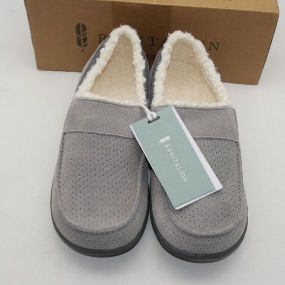 NEW Revitalign Men\'s 8 Fiesta Orthotic Slippers Grey Indoor/ Outdoor Suede main image 10